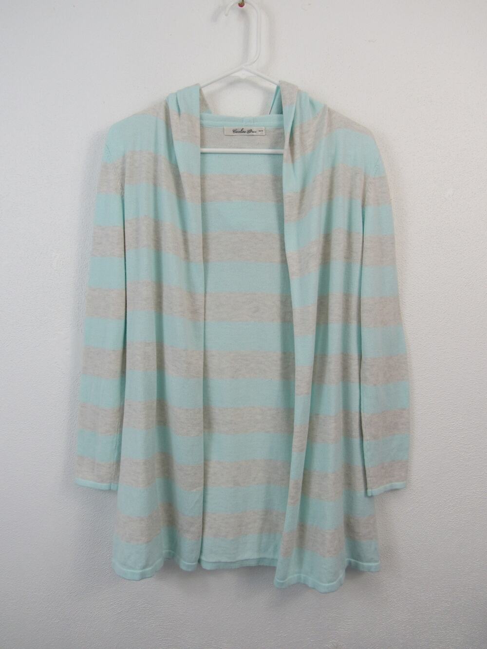 Caroline Grace XS Alashan Cashmere Cotton Striped Hooded Cardigans Blue Gray